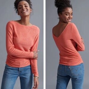 Anthropologie Saturday Sunday Orange Low Back Long Sleeve Size Small Terry Cloth